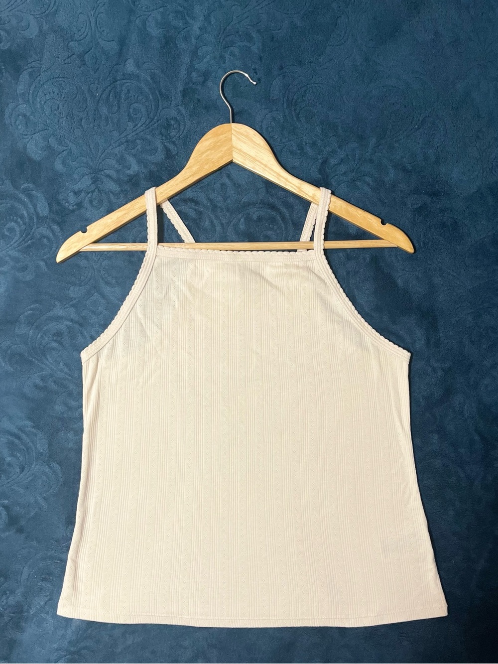 Women’s Cream Ribbed Halter Tank Top